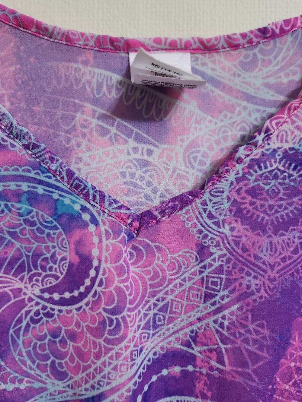 wonder nation Pink & Purple Mandala Print V-Neck Sheer Cover-up Top/Dress